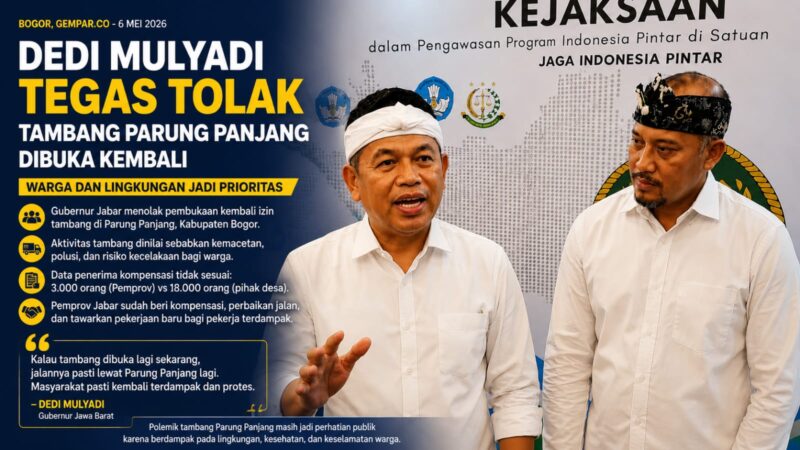 Dedi Mulyadi menegaskan sikap tegas Pemprov Jawa Barat untuk tidak membuka kembali aktivitas tambang di Parung Panjang, Bogor Regency. Keputusan ini disebut sebagai langkah mengutamakan keselamatan warga, mengurangi dampak polusi, kemacetan, serta risiko kecelakaan akibat lalu lalang truk tambang.