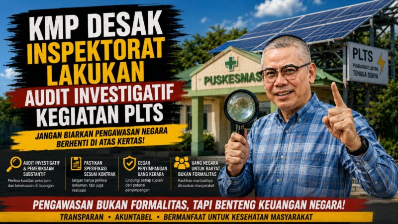 Ilustrasi: KMP mendesak Inspektorat Daerah Kabupaten Purwakarta untuk melakukan audit investigatif terhadap kegiatan PLTS di sejumlah puskesmas yang didanai melalui DAK.