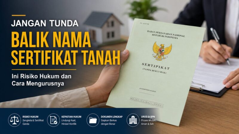 Ilustrasi: Balik nama sertifikat tanah bukan sekadar urusan administrasi, tetapi langkah penting untuk memastikan kepastian hukum atas kepemilikan aset. Menunda proses ini berisiko memicu sengketa, sertifikat ganda, hingga hambatan hukum di kemudian hari.