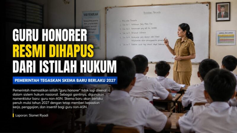 Pemerintah resmi menghapus istilah guru honorer dari sistem hukum nasional. Mulai 2027, status tenaga pendidik non-ASN diberlakukan sebagai bagian dari reformasi tata kelola pendidikan nasional.