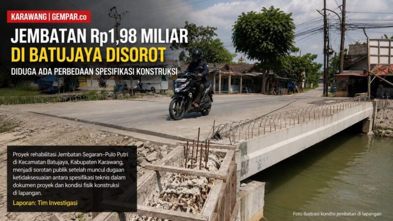 Jembatan Segaran–Pulo Putri di Batujaya disorot publik setelah muncul dugaan perbedaan spesifikasi konstruksi dengan dokumen proyek senilai Rp1,98 miliar. Audit teknis didorong untuk memastikan kualitas dan akuntabilitas anggaran.