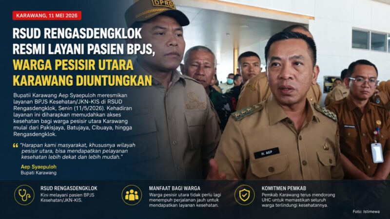 RSUD Rengasdengklok resmi melayani pasien BPJS Kesehatan/JKN-KIS. Kehadiran layanan ini diharapkan mempermudah akses kesehatan masyarakat pesisir utara Karawang agar mendapat pelayanan yang lebih cepat, dekat, dan berkualitas.
