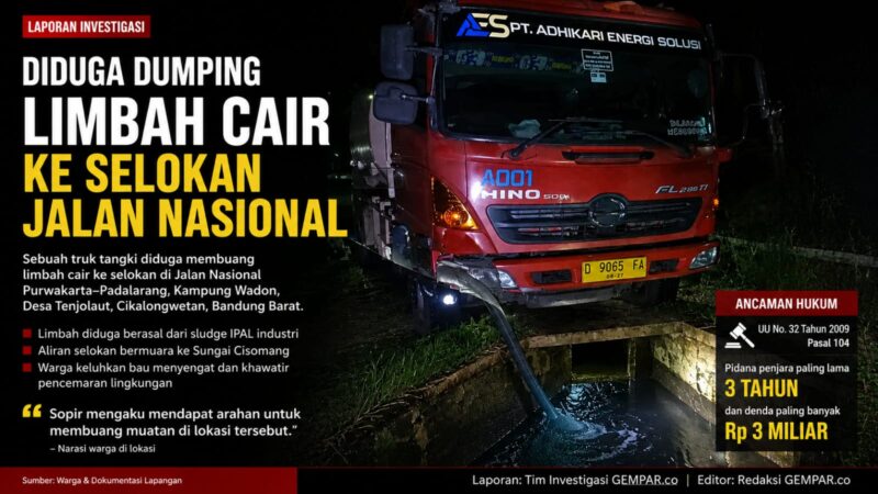 Purwakarta–Padalarang di wilayah Cikalongwetan, Bandung Barat. Aktivitas truk tangki pada malam hari memicu kekhawatiran warga terkait pencemaran lingkungan dan aliran Sungai Cisomang.