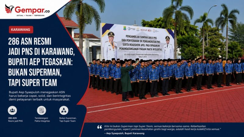 Sebanyak 286 ASN resmi menerima SK pengangkatan sebagai PNS di lingkungan Pemerintah Kabupaten Karawang, Senin (11/5/2026). 