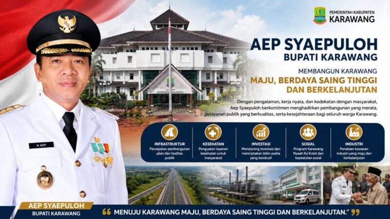 Dengan semangat pelayanan dan pembangunan berkelanjutan, Aep Syaepuloh terus mendorong kemajuan Karawang melalui penguatan infrastruktur, pelayanan kesehatan, investasi, serta program sosial masyarakat.
Kepemimpinan yang dekat dengan rakyat menjadi bagian dari visi besar menuju Karawang yang maju, berdaya saing tinggi, dan berkelanjutan.