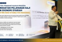 Asisten I Penasihat Khusus Presiden Bidang Politik, Hukum, dan Keamanan, Dr. H. Adi Warman, S.H., M.H., M.B.A., menyampaikan sambutan dalam peluncuran layanan Pro Hajj Signature oleh Bank Muamalat Indonesia bersama NRA Travel di Ballroom BJ Habibie, Muamalat Tower, Jakarta Selatan, Senin (11/5/2026).
