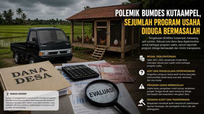 Polemik BUMDes Kutaampel kini jadi sorotan publik, mulai dari pengelolaan aset, program usaha, hingga desakan audit menyeluruh demi menjaga kepercayaan masyarakat.