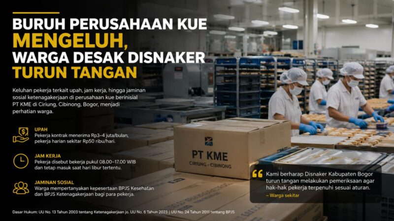 Buruh perusahaan kue di wilayah Ciriung, Cibinong, mengeluhkan persoalan upah, jam kerja, hingga jaminan sosial ketenagakerjaan.