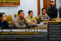 Polres Karawang mengungkap kasus pembunuhan pelajar berusia 15 tahun di Kecamatan Batujaya dalam konferensi pers yang digelar bersama unsur Forkopimda dan Bupati Karawang, Kamis (14/5/2026).