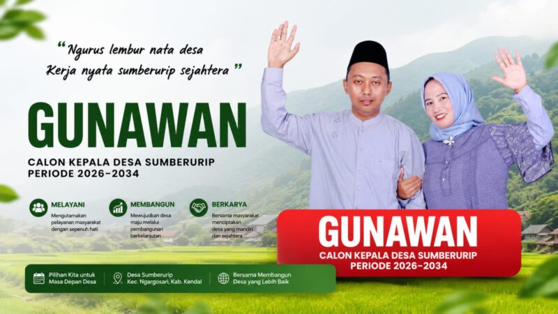 Gunawan siap maju di Pilkades Sumberurip 2026–2034 dengan semangat kerja nyata, pelayanan masyarakat, dan pembangunan desa berkelanjutan.
