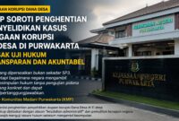 KMP soroti penghentian penyelidikan dugaan korupsi Dana Desa di 11 desa Kabupaten Purwakarta. Pengembalian kerugian negara dinilai tidak otomatis menghapus kewajiban pengujian pidana secara transparan dan akuntabel. Ilustrasi foto GEMPAR.co 