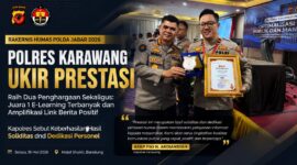Polres Karawang kembali menorehkan prestasi pada Rakernis Humas Polda Jawa Barat Tahun 2026 dengan meraih dua penghargaan sekaligus, yakni Juara 1 E-Learning Terbanyak dan Amplifikasi Link Berita Positif.