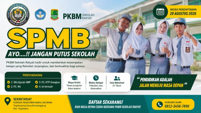 Jangan biarkan mimpi berhenti di tengah jalan. 
PKBM Sekolah Rakyat hadir membuka kesempatan bagi generasi muda untuk melanjutkan pendidikan melalui Program Paket C setara SMA.