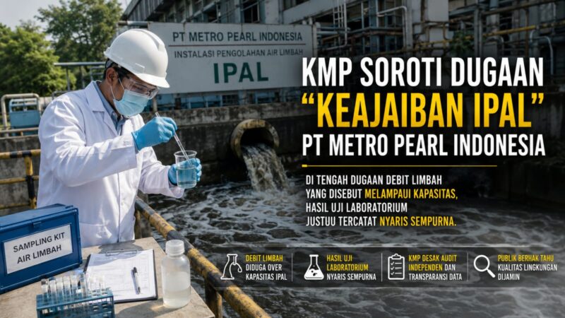 KMP soroti dugaan “keajaiban IPAL” PT Metro Pearl Indonesia.
Di tengah dugaan debit limbah yang disebut melampaui kapasitas, hasil uji laboratorium justru tercatat nyaris sempurna.