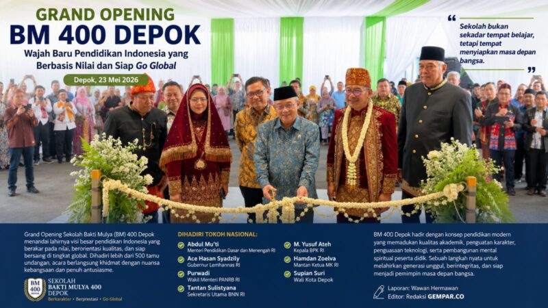 “Grand Opening BM 400 Depok menjadi simbol lahirnya wajah baru pendidikan Indonesia — modern, berkarakter, berbasis nilai, dan siap mencetak generasi unggul menuju kancah global.”
