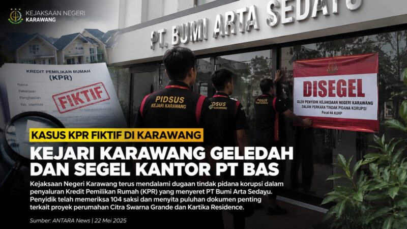 Penyidikan dugaan KPR fiktif PT Bumi Arta Sedayu terus bergulir. Setelah menyegel kantor pusat pengembang, Kejari Karawang kini memperluas pemeriksaan dengan jumlah saksi mencapai 104 orang. (Ilustrasi foto GEMPAR.CO).