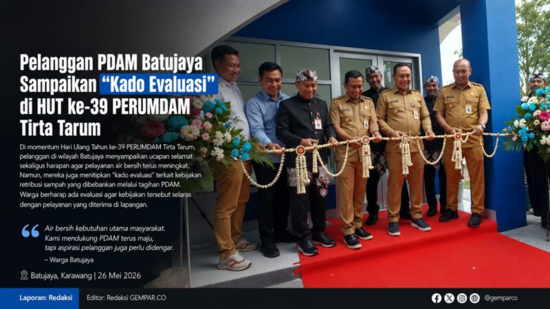 “Selamat HUT ke-39 PERUMDAM Tirta Tarum. Pelanggan di Batujaya berharap pelayanan air bersih semakin optimal, sekaligus mendorong evaluasi kebijakan retribusi sampah agar selaras dengan kualitas layanan yang diterima masyarakat.”