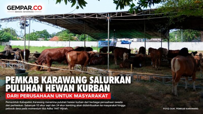 Pemkab Karawang menerima puluhan hewan kurban dari perusahaan swasta dan perbankan untuk disalurkan kepada masyarakat hingga pelosok desa pada momentum Idul Adha 1447 Hijriah.