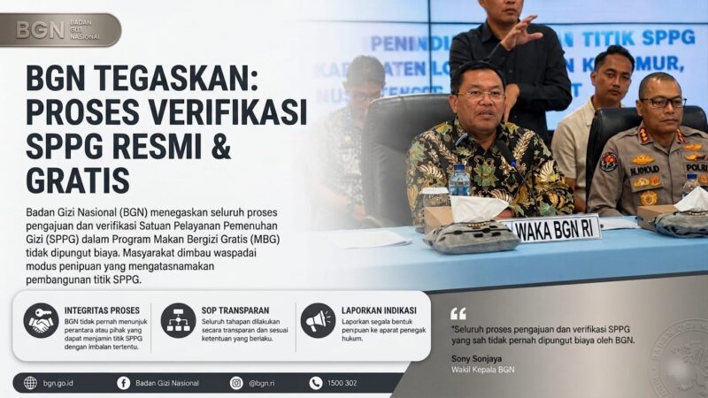 Foto: Konferensi pers Badan Gizi Nasional terkait penegasan verifikasi SPPG gratis dan upaya penindakan terhadap dugaan penipuan yang mengatasnamakan Program Makan Bergizi Gratis.
