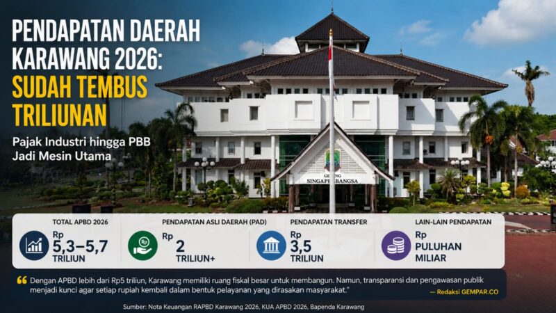 Pendapatan daerah Kabupaten Karawang tahun 2026 diproyeksikan menembus Rp5,7 triliun. 