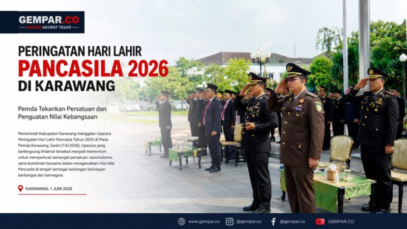 Pemerintah Kabupaten Karawang menggelar Upacara Peringatan Hari Lahir Pancasila 2026 di Plaza Pemda Karawang, Senin (1/6/2026). 