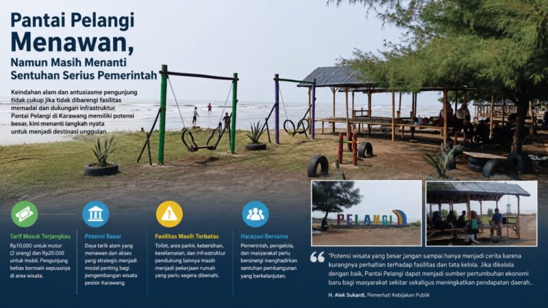 Pantai Pelangi memiliki panorama yang memikat dan potensi wisata yang besar. Kini, harapan tertuju pada pembenahan fasilitas dan infrastruktur agar destinasi pesisir Karawang ini mampu tumbuh menjadi ikon wisata unggulan daerah. 