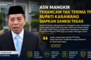 Bupati Karawang, Aep Syaepuloh, menegaskan bahwa ASN yang berulang kali melanggar aturan dan tidak menjalankan tugas pelayanan publik dapat dikenakan sanksi tegas, termasuk penghentian pembayaran Tambahan Penghasilan Pegawai (TPP).