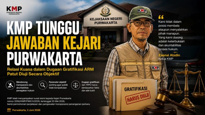 Ketua Komunitas Madani Purwakarta (KMP), Zaenal Abidin, menyatakan pihaknya masih menunggu jawaban resmi dari Kejaksaan Negeri Purwakarta terkait surat permohonan penjelasan dan pengawalan transparansi penanganan perkara dugaan gratifikasi dan TPPU yang menyeret nama mantan Bupati Purwakarta, Anne Ratna Mustika. 