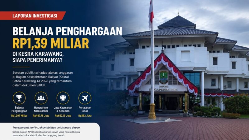Belanja penghargaan senilai Rp1,397 miliar dalam Rencana Umum Pengadaan (RUP) Bagian Kesra Setda Karawang Tahun Anggaran 2026 menjadi sorotan publik. 