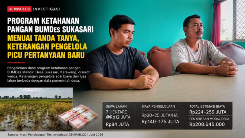 Foto: Pengurus BUMDes Mandiri Sukasari saat memberikan keterangan kepada Tim Investigasi GEMPAR.CO, Rabu (3/6/2026).