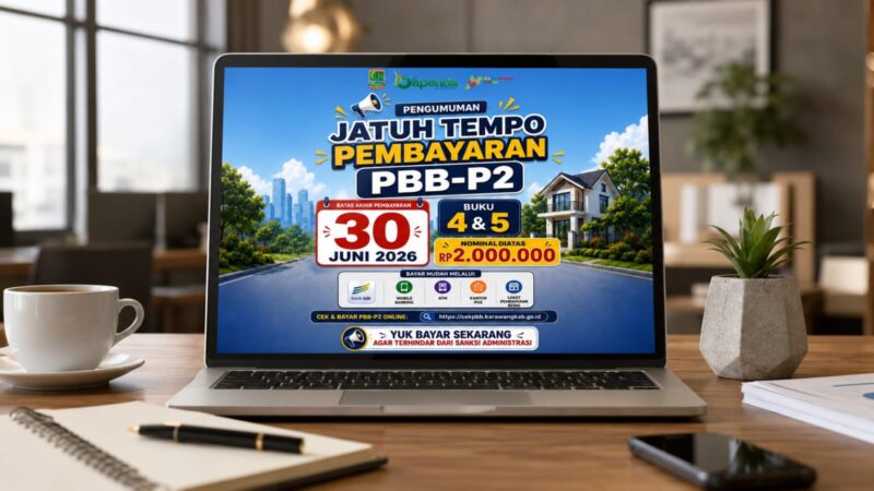 Badan Pendapatan Daerah (Bapenda) Kabupaten Karawang mengingatkan wajib pajak untuk segera melunasi PBB-P2 Buku 4 dan Buku 5 dengan nominal di atas Rp2.000.000 sebelum 30 Juni 2026.