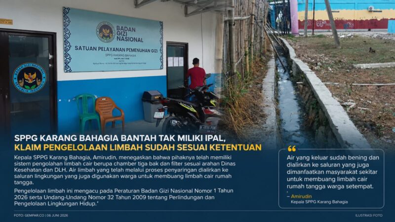 Kondisi saluran pembuangan di sekitar lokasi masih menjadi sorotan sehingga diperlukan verifikasi teknis oleh instansi berwenang untuk memastikan kualitas air limbah yang dibuang telah memenuhi baku mutu lingkungan sesuai ketentuan peraturan perundang-undangan. Foto: GEMPAR.CO.
