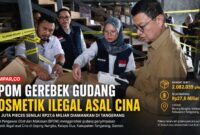 Badan Pengawas Obat dan Makanan (BPOM) berhasil mengungkap gudang penyimpanan kosmetik impor ilegal di Bojong Nangka, Kelapa Dua, Kabupaten Tangerang, Banten.