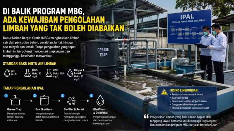 Di balik ribuan porsi makanan yang diproduksi setiap hari dalam Program Makan Bergizi Gratis (MBG), terdapat tanggung jawab lingkungan yang tidak boleh diabaikan.