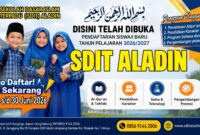 SDIT Aladin membuka pendaftaran siswa baru Tahun Pelajaran 2026/2027 dengan program unggulan pembinaan Al-Qur'an dan tahfidz, pendidikan karakter, penguatan sains dan bahasa, serta pengembangan potensi peserta didik.