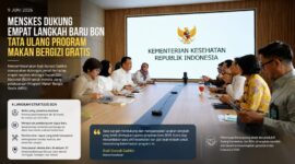 Menteri Kesehatan Budi Gunadi Sadikin menerima kunjungan Kepala Badan Gizi Nasional (BGN) Nanik Sudaryati Deyang bersama jajaran pimpinan baru BGN di Kementerian Kesehatan, Jakarta, Selasa (9/6/2026).