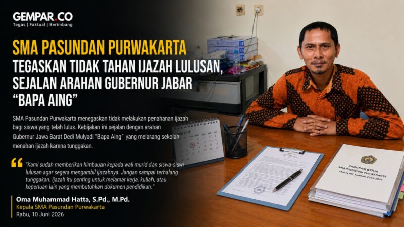 Kepala SMA Pasundan Purwakarta, Oma Muhammad Hatta, S.Pd., M.Pd., mengimbau para lulusan dan orang tua yang ijazahnya masih tersimpan di sekolah agar segera mengambilnya.