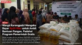 Warga Desa Karangpatri, Kecamatan Pebayuran, Kabupaten Bekasi, mengaku diminta membayar Rp20.000 saat mengambil bantuan pangan berupa beras dan minyak goreng yang disalurkan pada Juni 2026. 