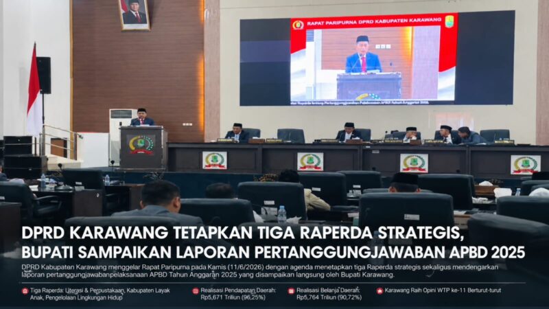 Foto: Suasana Rapat Paripurna DPRD Kabupaten Karawang dalam agenda pembentukan pansus Raperda strategis dan penyampaian laporan pertanggungjawaban APBD 2025. (Istimewa)