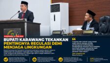 Bupati Karawang Aep Syaepuloh menyampaikan pandangannya dalam rapat paripurna DPRD Kabupaten Karawang terkait pentingnya penguatan regulasi perlindungan dan pengelolaan lingkungan hidup. 