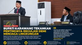 Bupati Karawang Aep Syaepuloh menyampaikan pandangannya dalam rapat paripurna DPRD Kabupaten Karawang terkait pentingnya penguatan regulasi perlindungan dan pengelolaan lingkungan hidup. 