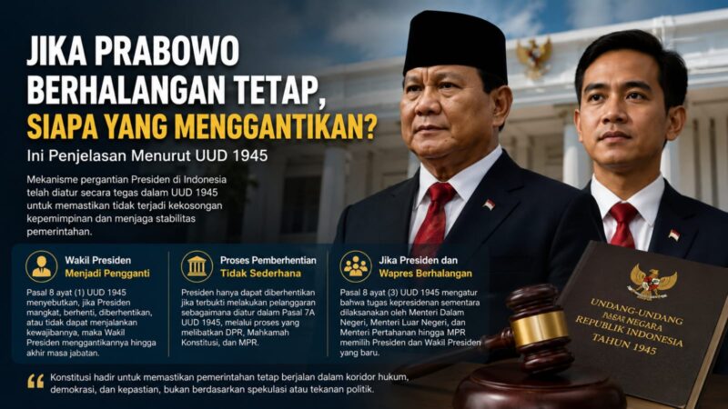 Konstitusi telah memberikan jawaban yang jelas. Berdasarkan UUD 1945, apabila Presiden tidak dapat melanjutkan jabatannya karena mangkat, berhenti, diberhentikan, atau berhalangan tetap, maka Wakil Presiden akan menggantikan hingga akhir masa jabatan.