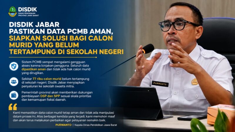 Disdik Jawa Barat memastikan data Pemetaan Calon Murid Baru (PCMB) 2026 tetap aman meski sempat terjadi gangguan akses saat pengumuman hasil pemetaan.