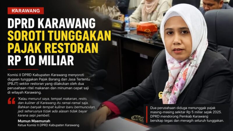 DPRD Karawang menyoroti dugaan tunggakan Pajak Barang dan Jasa Tertentu (PBJT) sektor restoran yang mencapai Rp10 miliar. Komisi II mendesak Pemkab Karawang bertindak tegas dan memastikan seluruh kewajiban pajak disetorkan ke kas daerah.