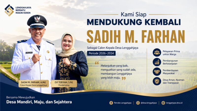 Dukungan terhadap Sadih M. Farhan untuk kembali memimpin Desa Lenggahjaya periode 2026–2034 terus mengemuka. 