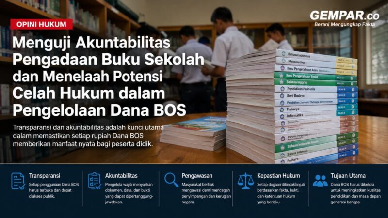 Menguji akuntabilitas pengadaan buku sekolah dari Dana BOS. Transparansi, inventarisasi, dan keterbukaan data menjadi kunci untuk memastikan setiap rupiah anggaran pendidikan digunakan secara tepat, efektif, dan dapat dipertanggungjawabkan.