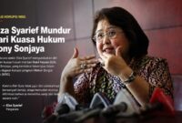 Elza Syarief resmi mengundurkan diri sebagai kuasa hukum Sony Sonjaya, tersangka kasus dugaan korupsi tata kelola Program Makan Bergizi Gratis (MBG).