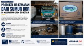 Produksi Air Kemasan dari Sumur Bor di Karawang Jadi Sorotan. Air minum kemasan yang diproduksi di Desa Kalangsari, Rengasdengklok, diduga tidak hanya dipasarkan dalam bentuk gelas bermerek Nikory, tetapi juga dijual ke depot air minum isi ulang dan pihak lain.