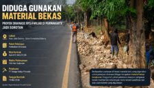 Diduga menggunakan material bekas, pekerjaan perbaikan drainase di ruas Jalan Sadang–Batas Purwakarta/Subang menjadi perhatian publik.
