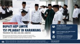Bupati Karawang Aep Syaepuloh melantik 151 pejabat di lingkungan Pemkab Karawang, Jumat (19/6/2026).